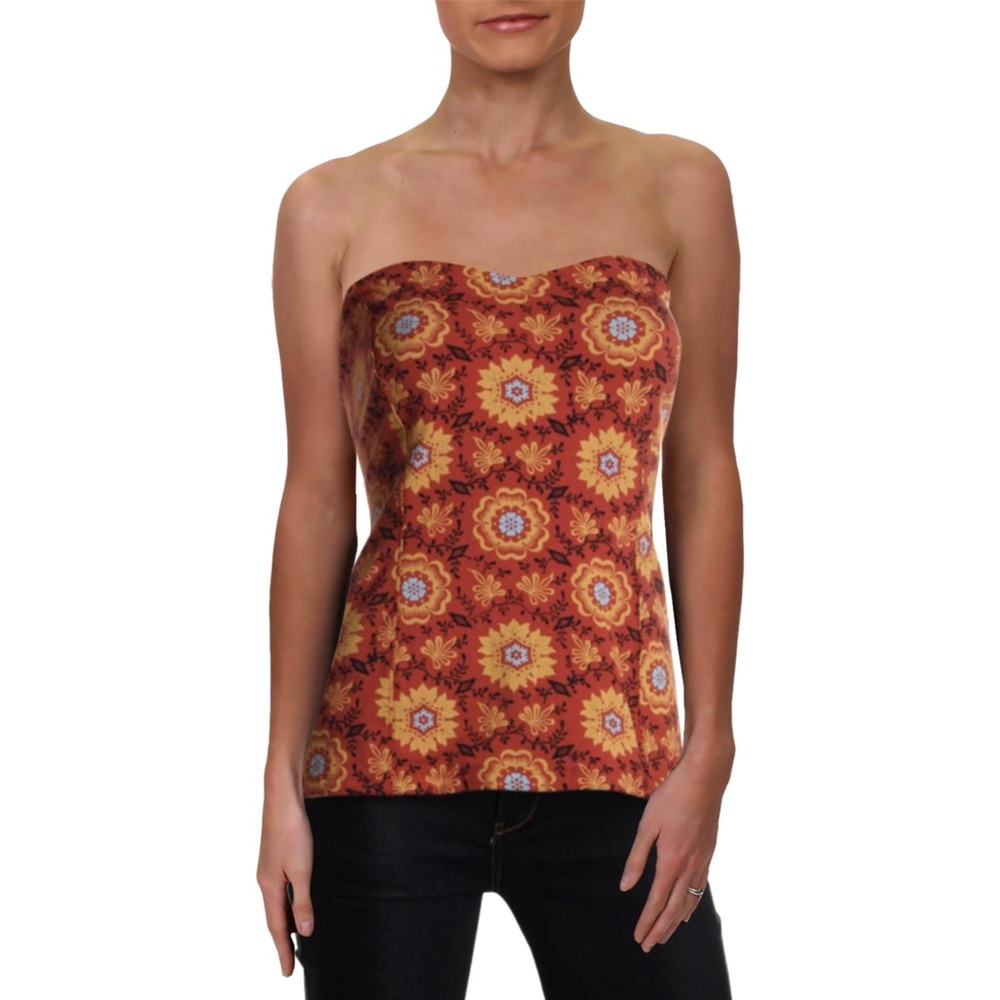 Floral Strapless Top - Red and Orange